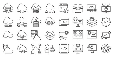 Cloud-Based Software Development set of web icons in line style. cloud-based software development, cloud computing and devops. Vector illustration