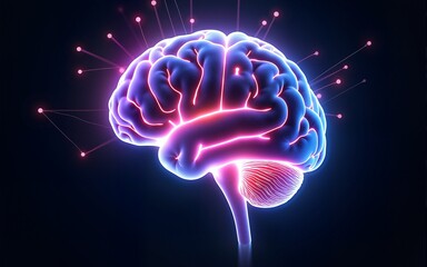 Fototapeta premium Abstract representation of a human brain with vibrant neon colors and digital glow depicting artificial intelligence neuroscience and futuristic cognitive processes. High quality