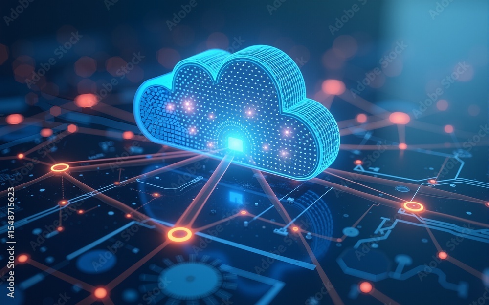 Poster internet connections, cloud computing and neural network. 3d illustration. high quality