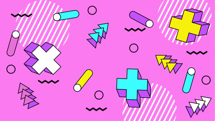 Vibrant 80sstyle geometric pattern ideal for retro themed designs like backgrounds, textiles, stationery, apparel, and digital marketing materials.