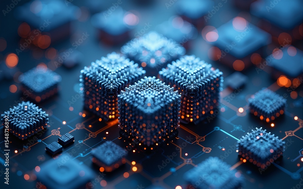 Poster artificial neural network with six layers. 3d view. high quality