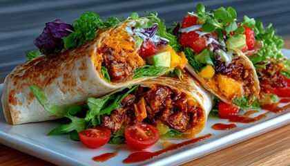 Three burritos, colorful and fresh
