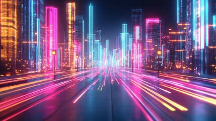 Fototapeta premium Neon cityscape highway at night