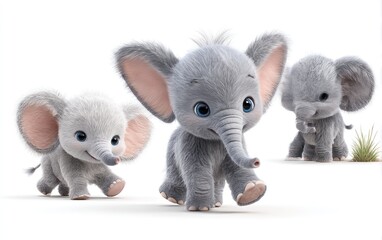 Three cartoon elephants running