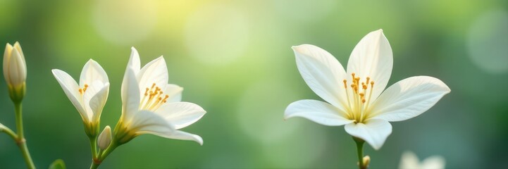 Fototapeta premium Delicate white alstroemeria blossoms, softly blurred background , isolated, summer, plant
