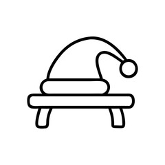 Fototapeta premium Santa hat resting on wooden bench, minimal festive icon style