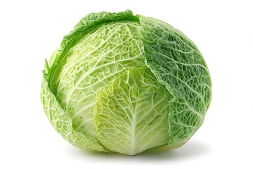 Fresh Whole Savoy Cabbage Head CloseUp Isolated on White Background Stock
