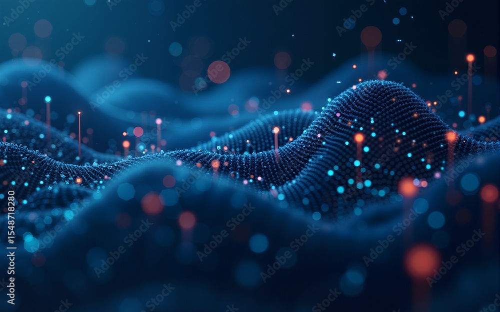 Poster big data technology and data science illustration. data flow concept. neural network. data mining. g