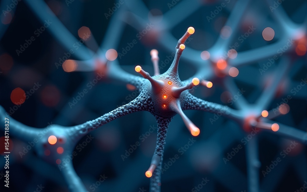 Poster neural network model with thin synapses between neurons. high quality