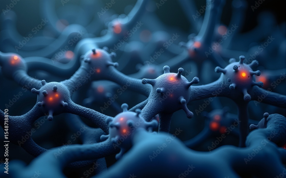 Poster neural network model with thin synapses between neurons. high quality