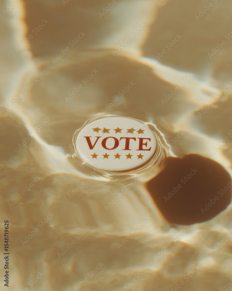 Aufkleber glossy vote button pin floating on water with stars and stripes symbolizing civic duty and voter par