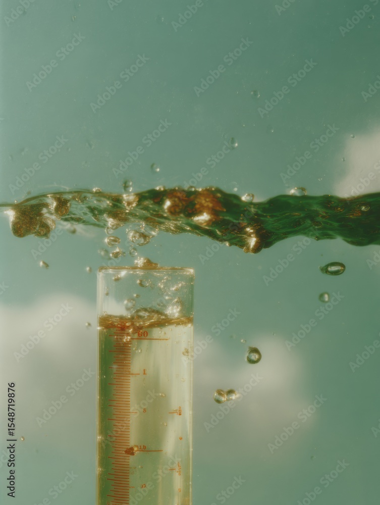 Poster Transparent Cylindrical Rainfall Gauge with Precise Measurement Markings under Water Splash - Scientific Accuracy and Data-Driven Weather Instrumentation Trend