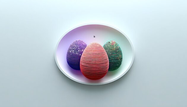 Three decorative eggs on a plate
