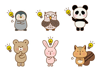 ひらめいた動物たちのかわいいイラストセット 