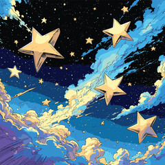 vector image of stars in the sky with contrasting colors