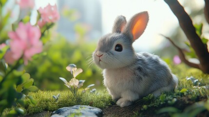 Fototapeta premium Cute Rabbit in Garden