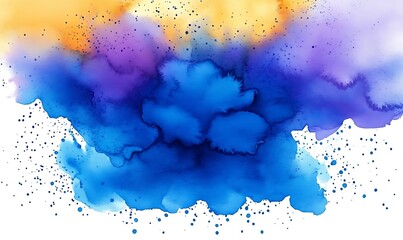 Obraz premium Watercolor texture, bright blue aqua color background. Abstract hand-drawn watercolor stains background. Blue color powder explosion on a white background. Blue watercolor stain, on white background.