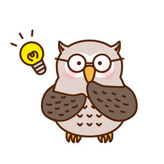 ひらめいたフクロウのかわいいイラスト