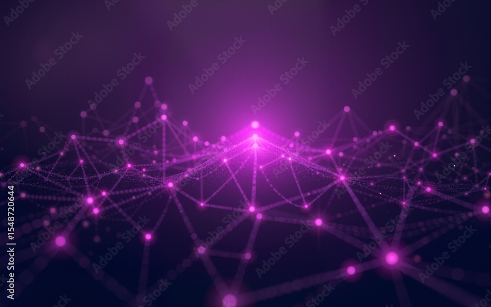 Poster a neural network ready to start with a purple gradient color, neural network connection background. 