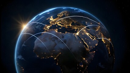 Obraz premium Global network connections earth at night