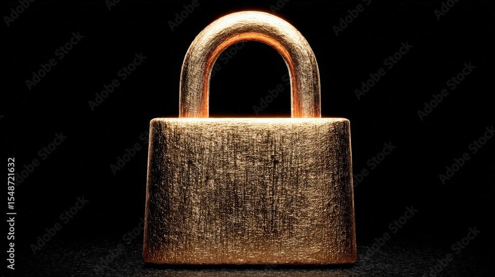 Poster Close-up of an old rusty padlock with a curved shackle on a dark background emphasizing security and protection concept
