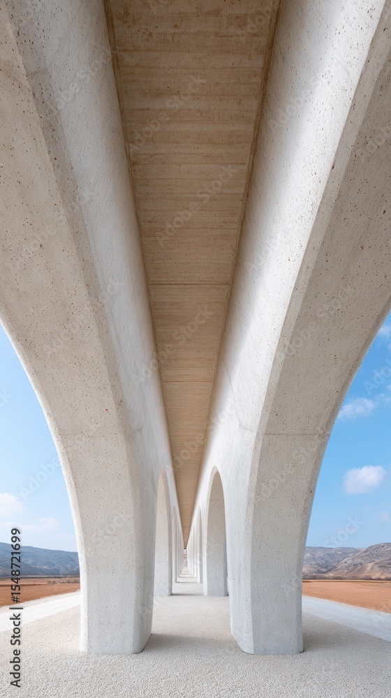 Poster Modern Concrete Bridge Inspection with Detailed Support Columns and Beams Highlighting Structural Integrity for Engineering and Construction Innovation