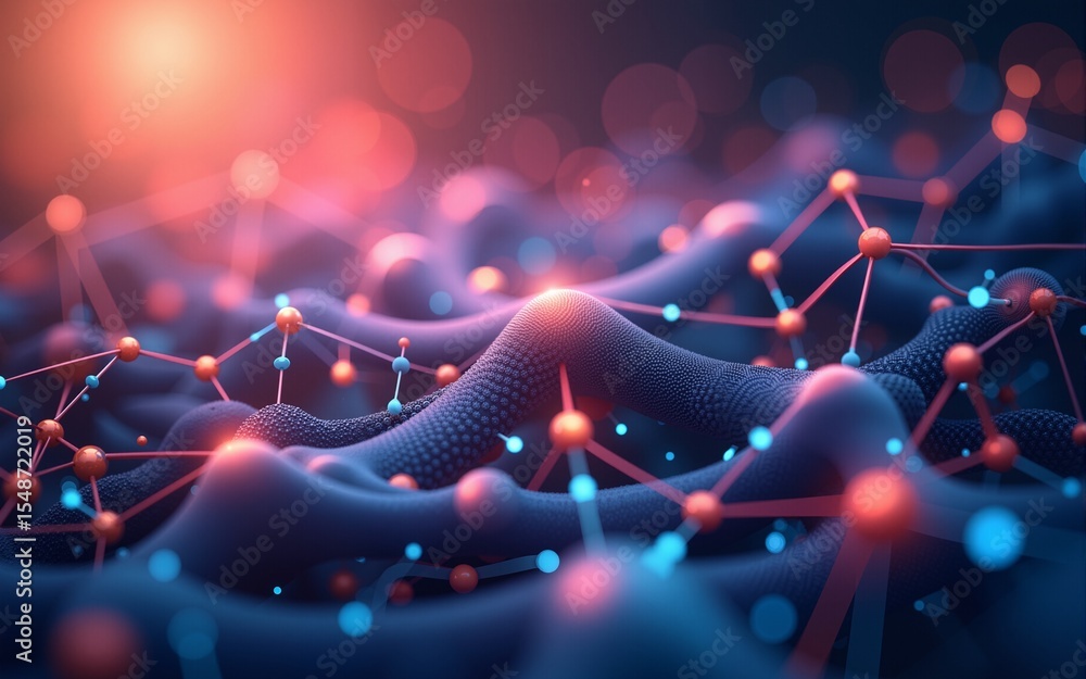 Poster neural network 3d illustration. abstract big data concept. global database and artificial intelligen