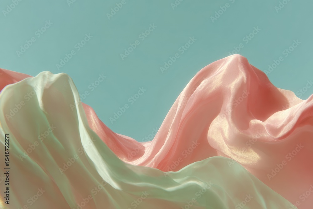 Poster abstract flowing fabric waves in pastel colors with soft lighting, modern smooth texture background 