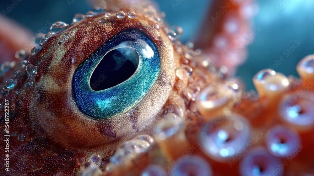 Aufkleber close-up macro photograph of an octopus eye and tentacles displaying vibrant colors and intricate te