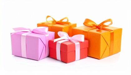 Obraz premium pink red orange gift box with ribbon isolated on white