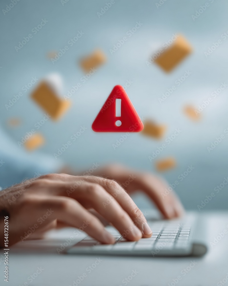Aufkleber misty dawn cybersecurity concept with businessman typing on keyboard and hacking alert icons in soft