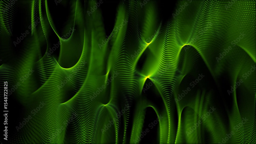 Aufkleber abstract green wavy lines with dotted texture on black background futuristic design this image featu