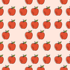 Line art apples whole and slice seamless pattern. Hand drawing pattern. Beautiful vector seamless pattern with apples. Suitable for wallpaper, web page background, surface textures, textile.