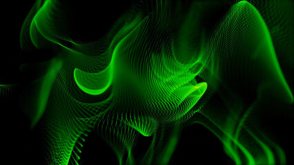 Abstract Green Light Waves on Black Background Modern Digital Art Illustration This image features abstract