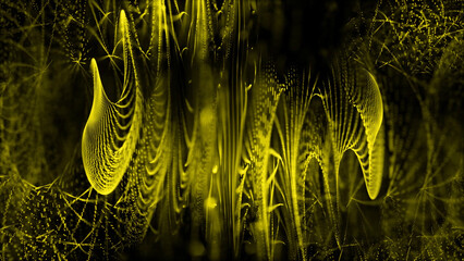 Abstract Yellow Fractal Art Dotted Lines and Curves Against a Dark Background This image features