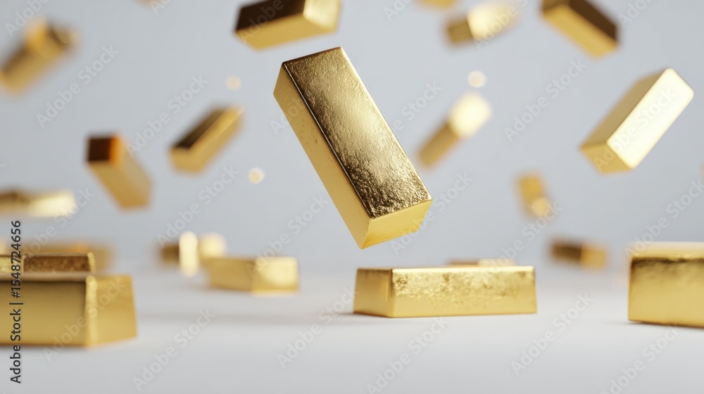 Leinwandbilder elegant gold bars and rectangular blocks falling and floating in a modern white background for wealt