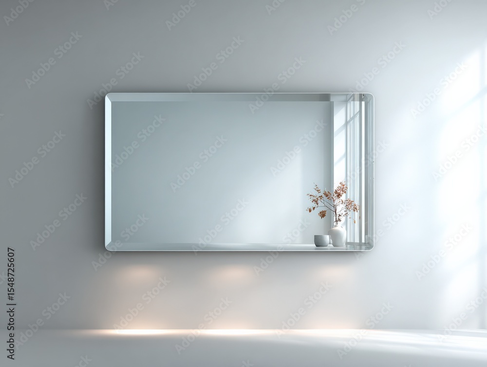 Aufkleber modern minimalist bathroom vanity mirror with built-in shelf and natural light reflection in contemp