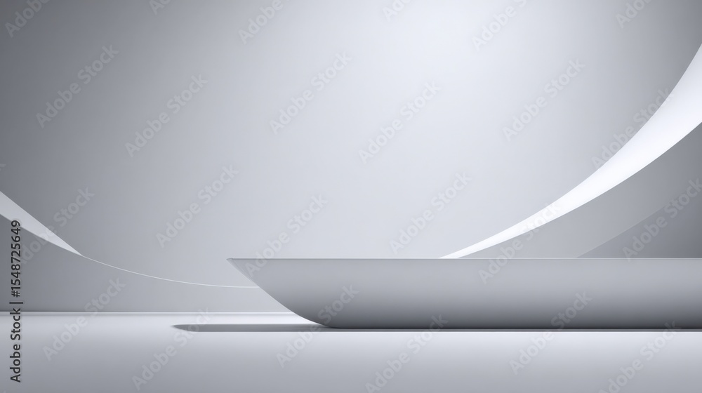 Poster minimalist abstract grey modern curved architectural interior design with smooth silhouettes and sof