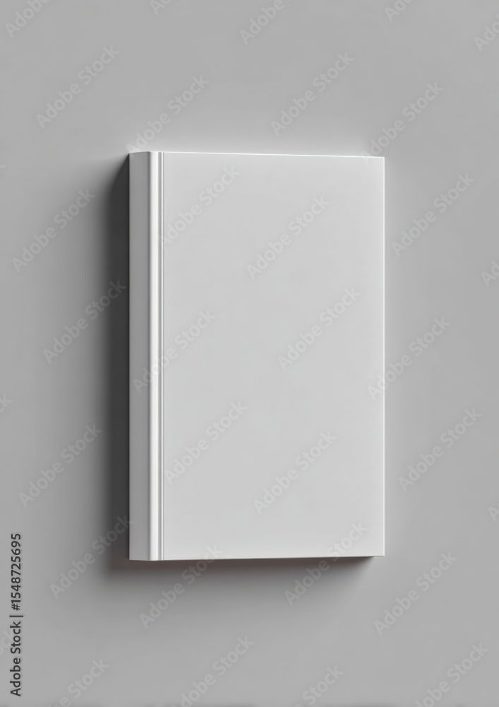 Poster minimalist white hardcover notebook or journal with blank pages for writing or sketching on a plain 