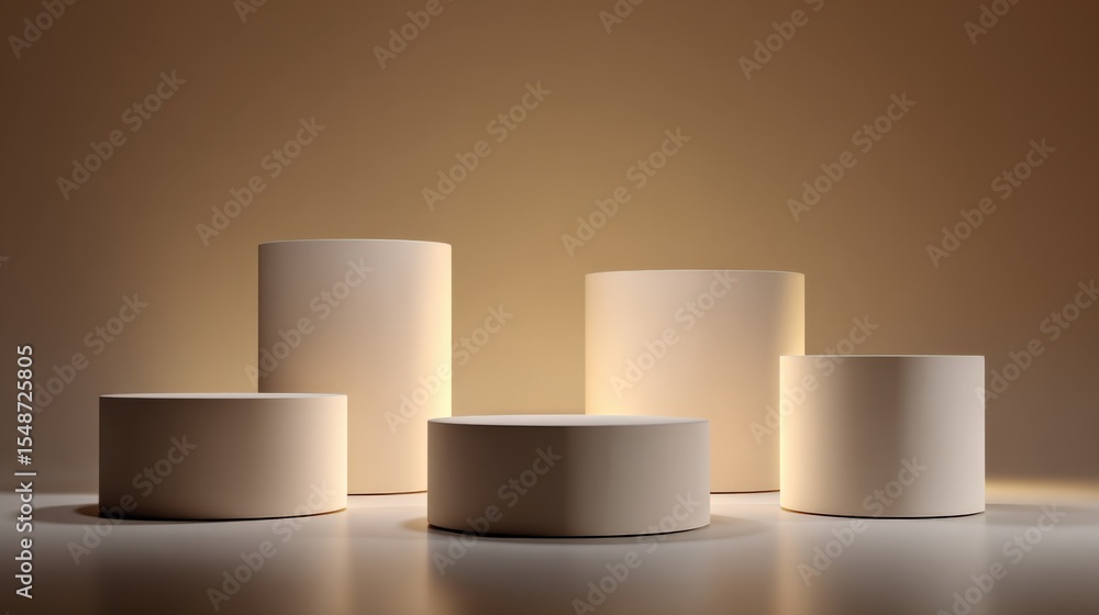 Poster Minimalist Circles of Varying Heights on Smooth Surface with Warm Gradient Background for Modern Design and Product Display