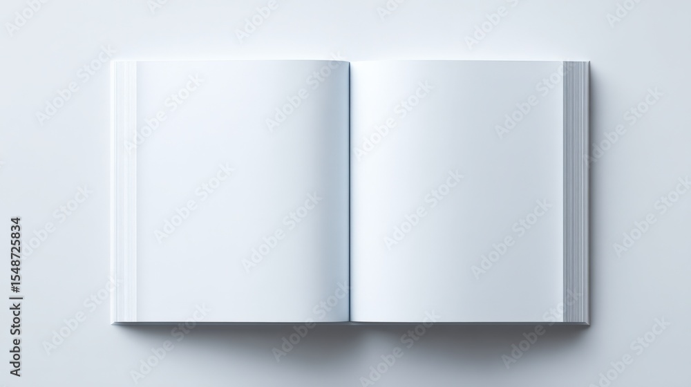Poster Open blank notebook with white pages and hardcover on a light gray background for writing and note-taking