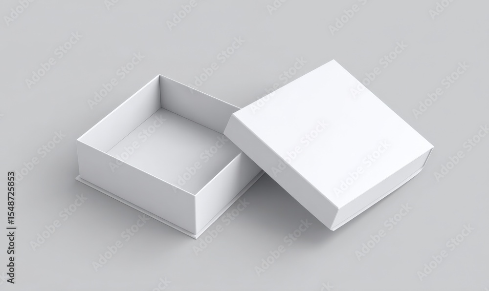 Aufkleber Empty White Box with Lid Open and Closed for Packaging or Display Purposes on a Light Gray Background