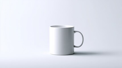 Obraz premium Minimalist White Ceramic Coffee Mug with Handle on Plain White Background for Office and Home Use