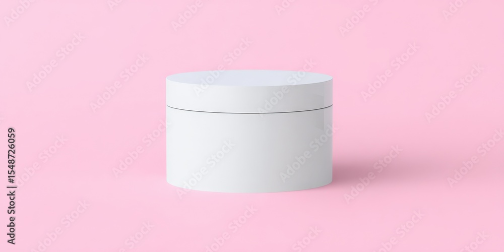 Poster Minimalist White Circular Container with Lid on Soft Pink Background for Modern Home Storage and Organization