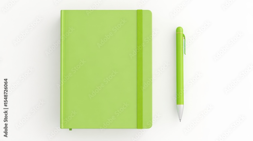 Aufkleber Bright Lime Green Notebook with Elastic Band and Matching Ballpoint Pen for Note Taking and Office Supplies