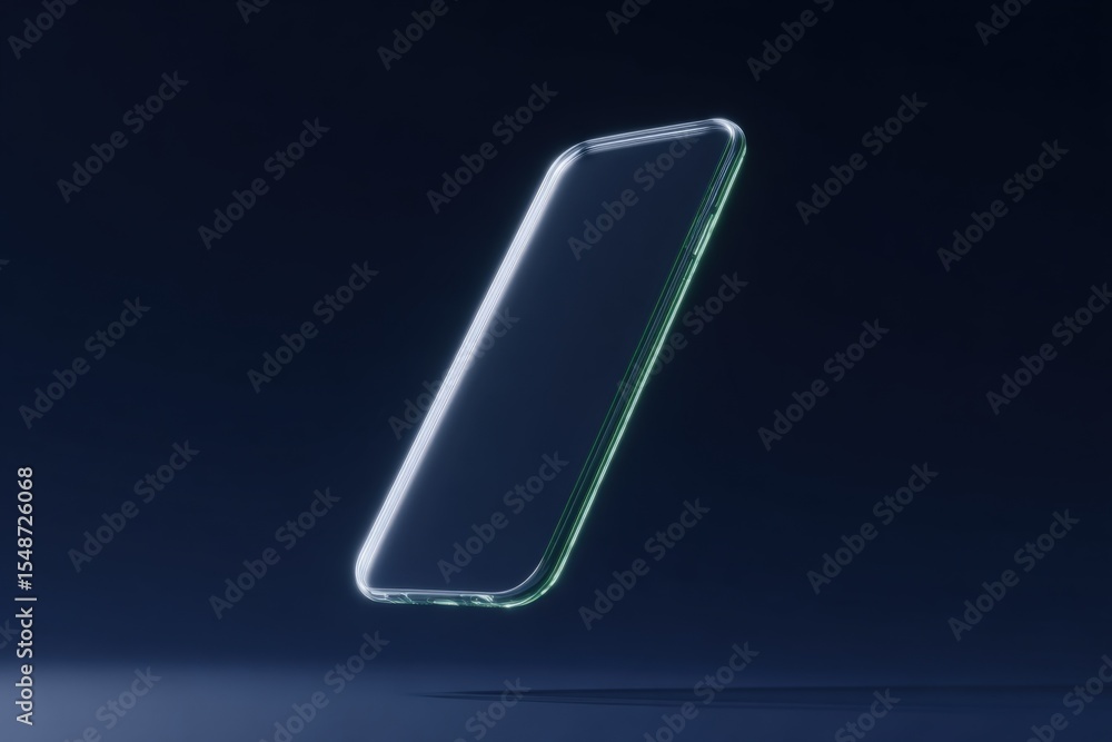 Poster Sleek Modern Smartphone with Edge-to-Edge Display and Slim Design Floating in a Dark Space Background for Technology and Electronic Device Concept