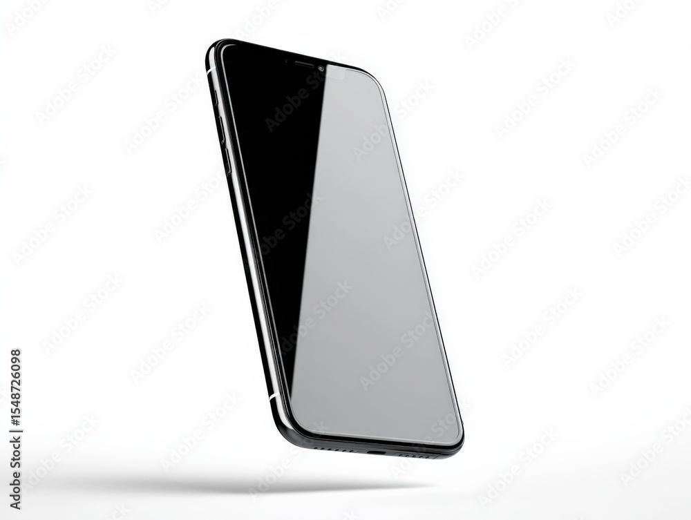Poster Sleek modern smartphone with large touch screen display and slim black design isolated on white background