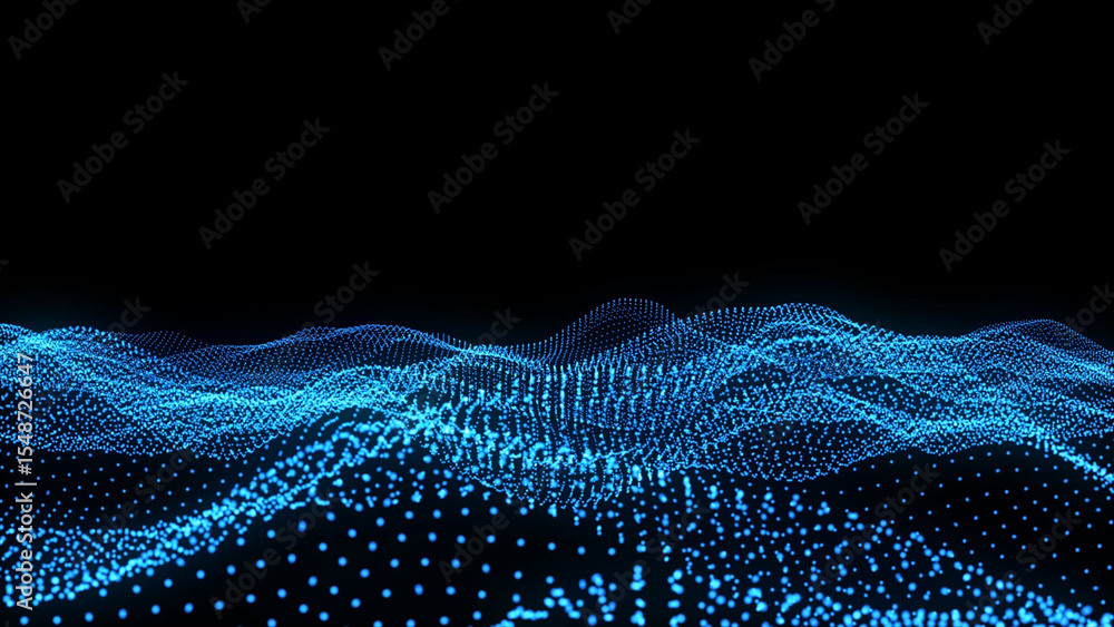 Poster abstract blue particle wave on black background digital data visualization concept mesmerizing abstr