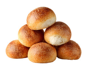 Pile of fresh round bread buns sprinkled with flour isolated on transparent background