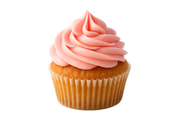 Delicious Vanilla Cupcake with Swirled Pink Frosting Isolated on Transparent Background